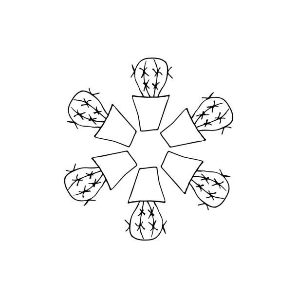 логотип кактуса. дудл стиль. значок кактуса по кругу. - southwest usa floral pattern textile textured stock illustrations