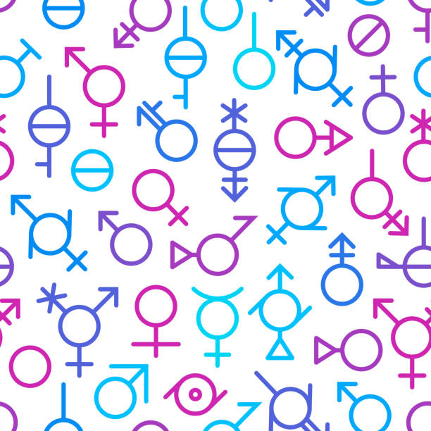 stockillustraties, clipart, cartoons en iconen met achtergrondpatroon naadloze geslachtssymbolen - transgender