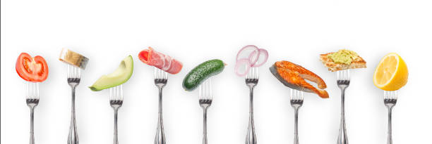 istock Vegetables and meat and seafood on white background. 1279664190