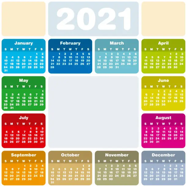 Vector illustration of Colorful Calendar for Year 2021