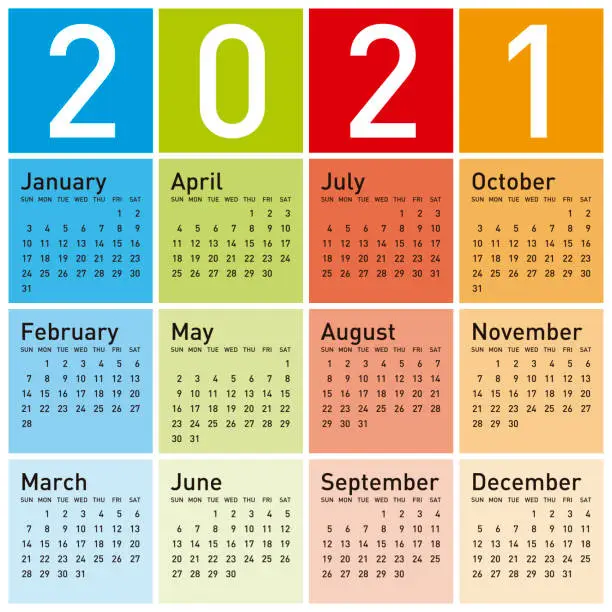 Vector illustration of Colorful Calendar for Year 2021