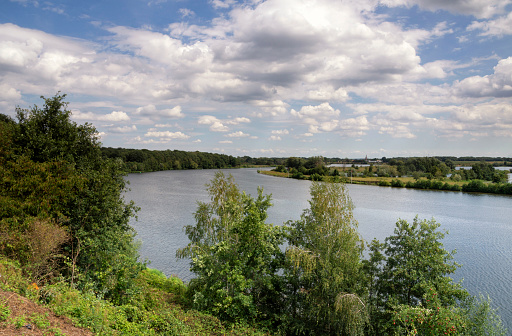 View from a dike at the river Maas near the Dutch village Neer in the province Limburg