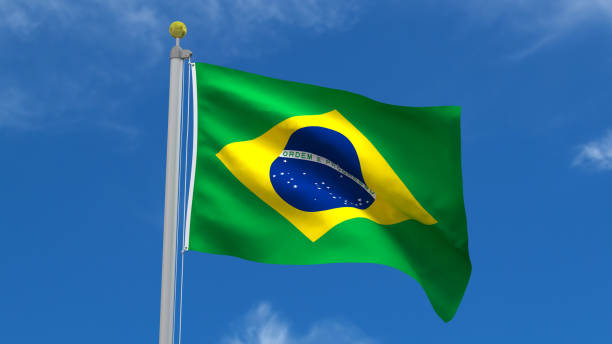 istock Brazil Flag in Blue Sky Background 1279671257