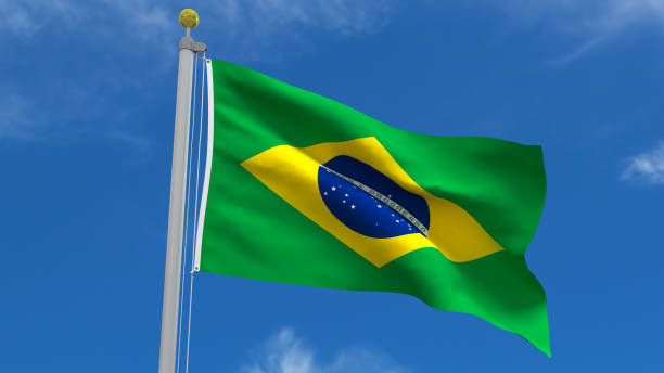 istock Brazil Flag in Blue Sky Background 1279671277