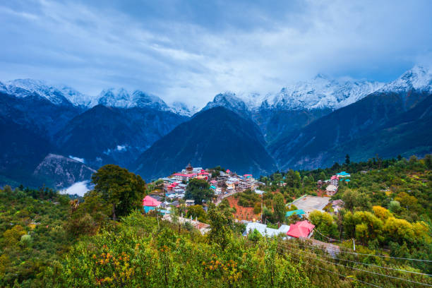 istock Kalpa town aerial panoramic view, India 1279673383