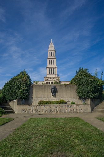 Old Town Alexandria, Virginia, October 9th, 2020: Exterior of George Washington Masonic National Memorial.