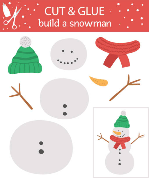 Vector Christmas cut and glue activity. Winter educational crafting game with cute snowman. Fun activity for kids. Build a snowman worksheet for children. Vector Christmas cut and glue activity. Winter educational crafting game with cute snowman. Fun activity for kids. Build a snowman worksheet for children. maiden stock illustrations