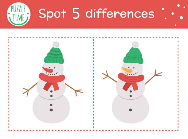 Christmas find differences game for children. Winter educational activity with funny snowman. Printable worksheet with smiling character. Cute New Year puzzle for kids Christmas find differences game for children. Winter educational activity with funny snowman. Printable worksheet with smiling character. Cute New Year puzzle for kids maiden stock illustrations