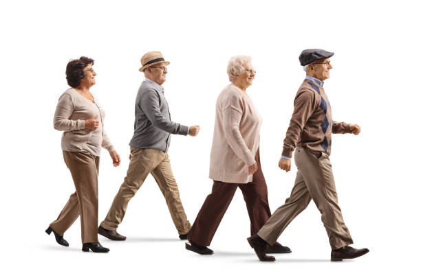 Group of elderly people walking