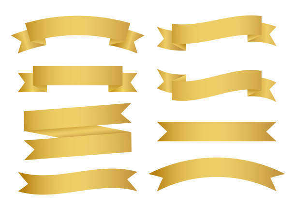 ゴールデンリボンコレクションを設定します。バナーは白い背景に隔離フラット。ベクトルの図。 - banner ribbon frame label点のイラスト素材／クリップアート素材／マンガ素材／アイコン素材