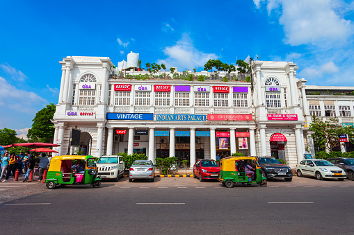 NEW DELHI, INDIA - SEPTEMBER 26, 2019: Connaught Place or CP is one of the largest financial, commercial and business centres in New Delhi, India.