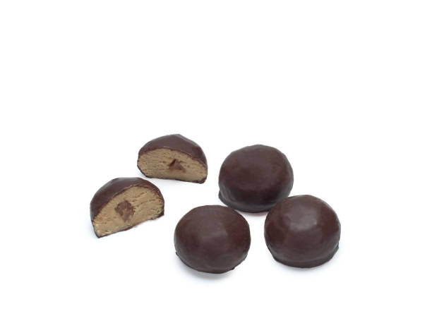 istock Top view of chocolate sweets isolated on white background 1279678007