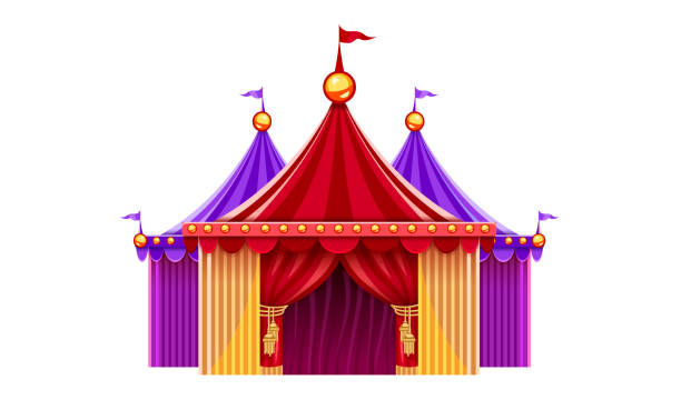 istock Entrance of circus marquee tents with red curtains. Vector illustration. 1279678232