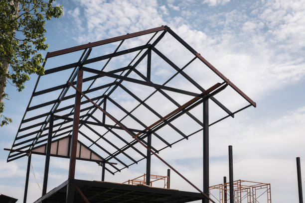 istock Roof construction with scaffold, renovation, construction property or home concepts 1279679327