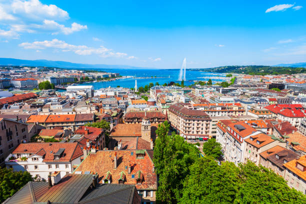 istock Geneva panoramic view in Switzerland 1279684054