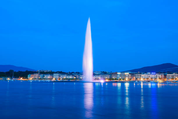 istock Water jet fountain in Geneva 1279684087