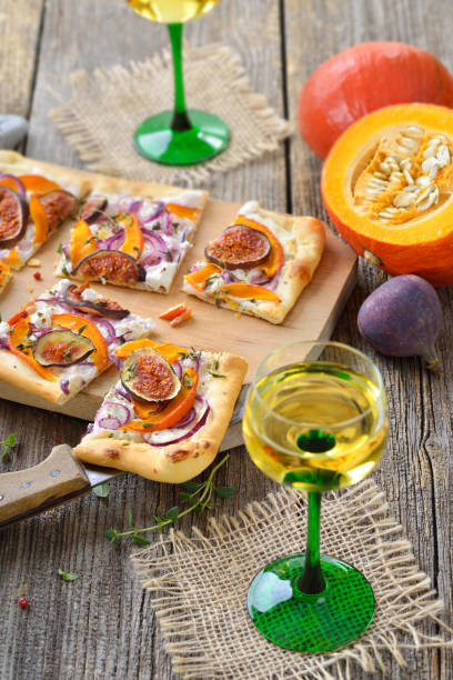Tarte flambee snack with Alsatian white wine