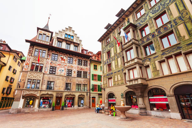 Hirschenplatz main square in Lucerne LUZERN, SWITZERLAND - JULY 11, 2019: Hirschenplatz is a main square in Lucerne. Lucerne or Luzern is a city in central Switzerland. lucerne switzerland stock pictures, royalty-free photos & images