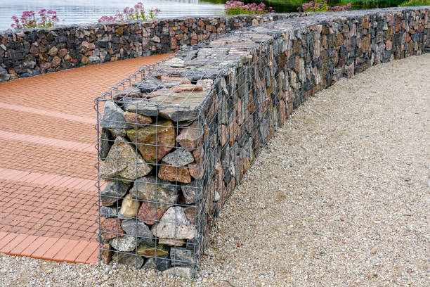 istock environmental object, gabion fence wall from steel mesh with stones 1279689630