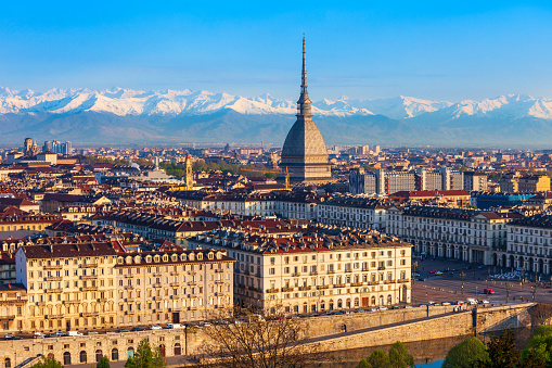 Turin city aerial vew, northern Italy