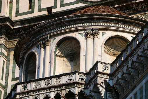 Florence, Italy-July 21, 2015: Exterior Details of the Duomo Cathedral in Florence, Italy.