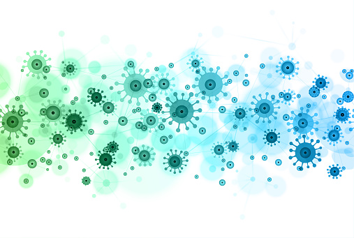 Covid-19 abstract blue and green network background vector illustration