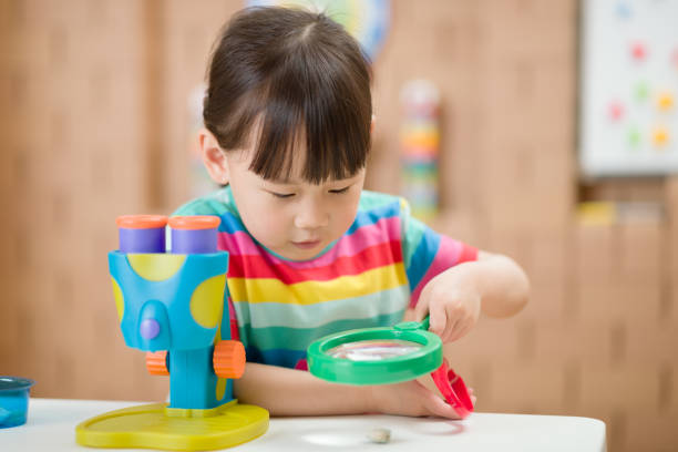 istock young girl play microscope for home schooling 1279694281