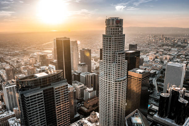 istock Amazing sunset over Los Angeles Downtown 1279694751