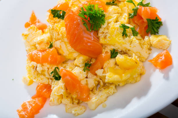 istock Closeup of omelet with salmon 1279694798