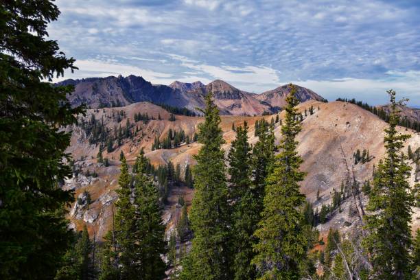 istock Sunset Peak hiking trail views towards Devil’s Castle Sugarloaf Mountain at Alta Resort on Great Western Trail in Rocky Wasatch Front Mountains, Midway and Heber, Utah. United States. 1279696059