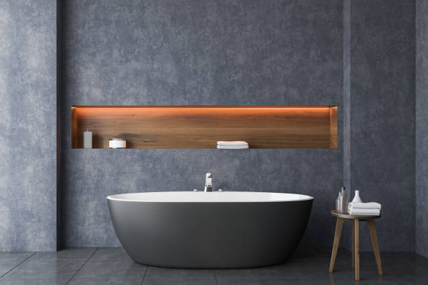 istock Concrete bathroom interior with tub 1279699266