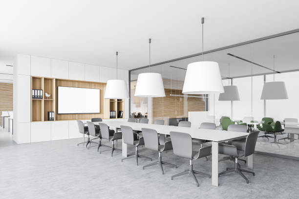 istock Modern white and wooden meeting room corner 1279700133