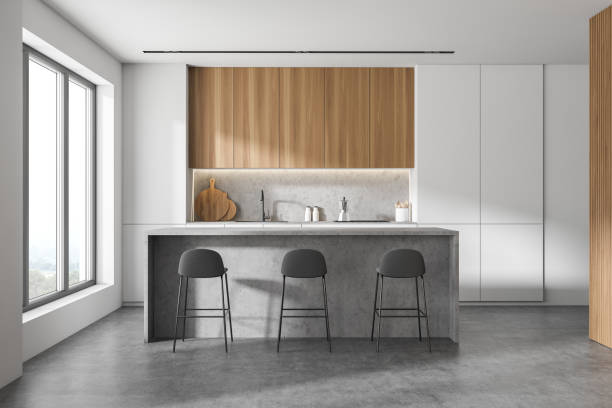 istock White and wooden kitchen with bar 1279701271