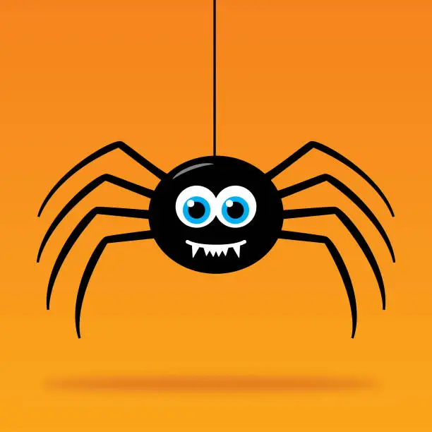 Vector illustration of Cute Dangling Cartoon Spider