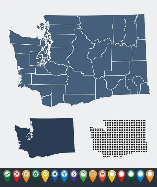 Vector illustration of Set maps of Washington state