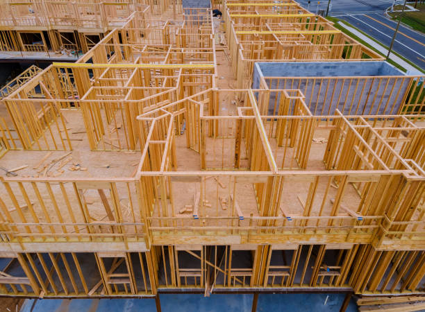 istock Wooden construction new residential home beam framing 1279708819