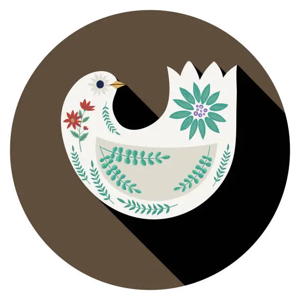 Vector illustration of Christmas Dove Folk Art Icon