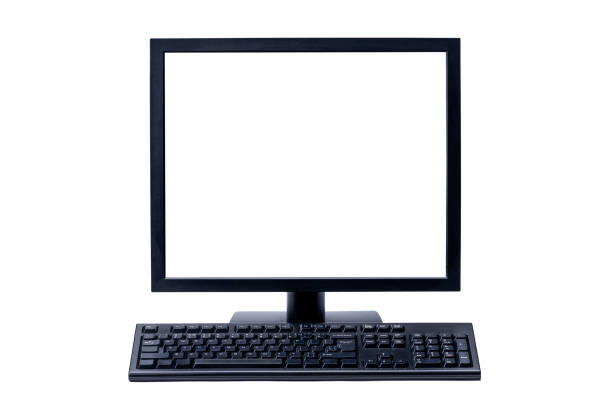 istock blank computer screen. desktop lcd monitor and keyboard isolated on a white background. computer hardware 1279710872