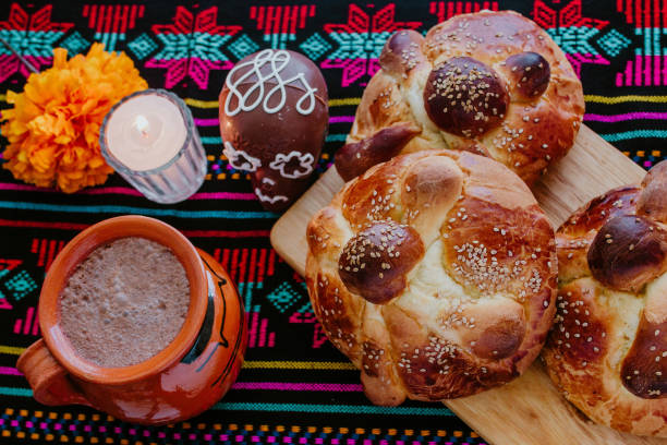 Pan de Muerto, mexican Sweet bread in Day of the Dead celebration in Mexico stock photo