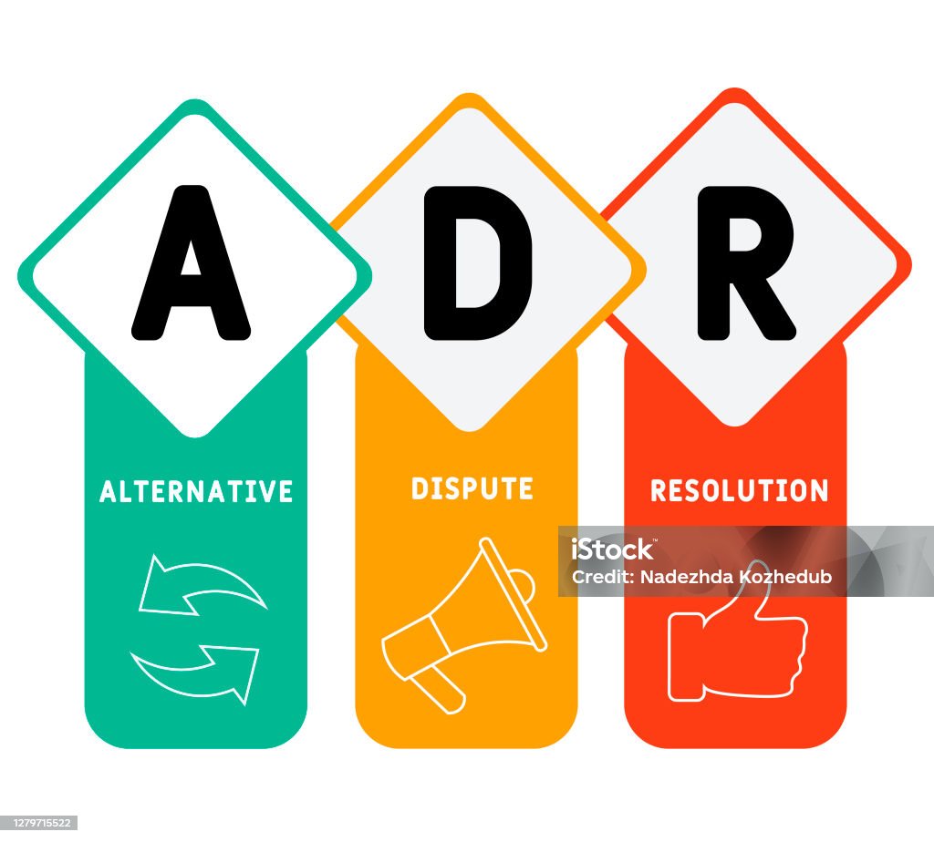 ADR - Fondo de concepto de negocio de acrónimo de resolución de disputas alternativas. - arte vectorial de Acrónimo libre de derechos