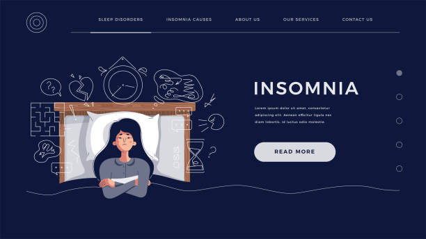 ホームページ、ウェブサイトテンプレートのための不眠症の概念。若い女性は、精神的な問題、アイデアの原因睡眠障害に苦しんでいます。締め切り、動揺イベント、フラット漫画ベクトル� - foundation bed点のイラスト素材／クリップアート素材／マンガ素材／アイコン素材
