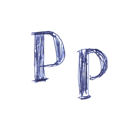Pp - letter of the alphabet drawn by hand with a blue ballpoint pen. A unique font.