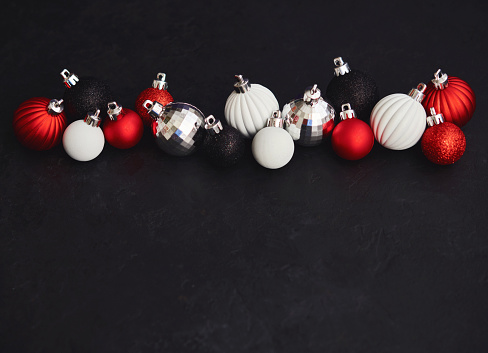 Modern Christmas Background with Red White and Black Christmas Decorations