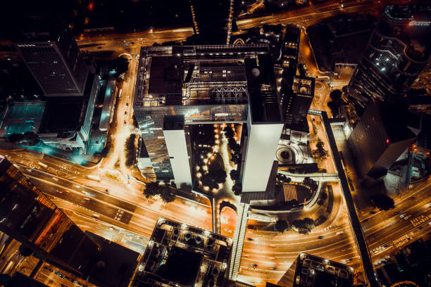 istock Top view at central district in Hong Kong at night 1279728382