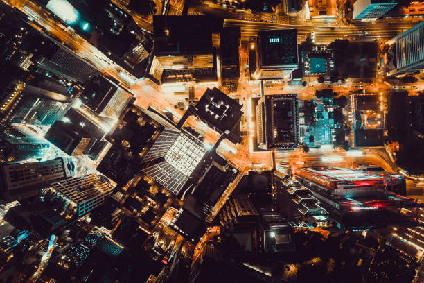 istock Top view at central district in Hong Kong at night 1279728484