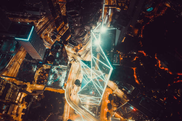 istock Panorama view at central district in Hong Kong at night 1279728490