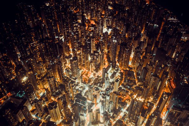 istock Top view at central district in Hong Kong at night 1279728491