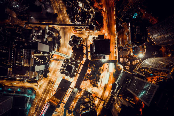 istock Top view at central district in Hong Kong at night 1279728498
