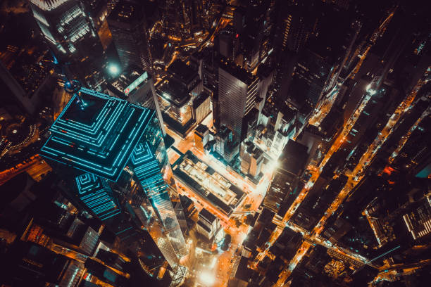 istock Panorama view at central district in Hong Kong at night 1279728503