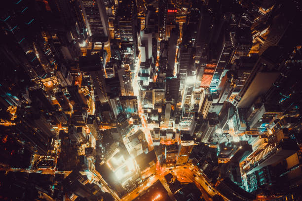 istock Top view at central district in Hong Kong at night 1279728506